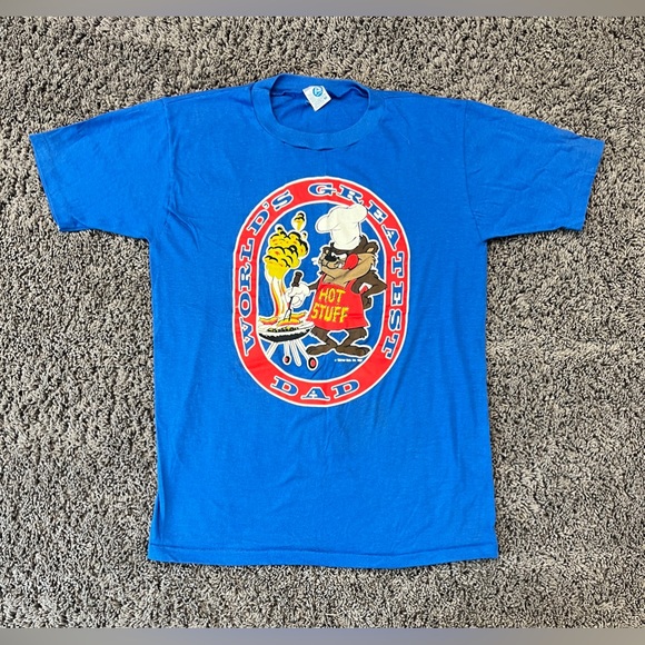 1986 World’s Greatest Dad Taz Warner Bros Vintage T-Shirt Size Medium Made USA - Picture 1 of 5